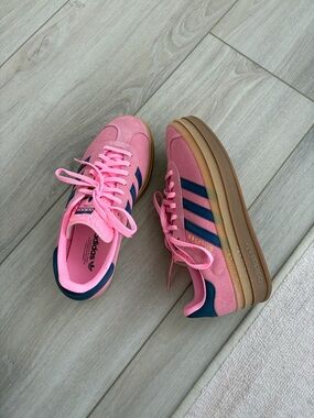 adidas Pink and Navy Platform Sneakers with Gum Sole